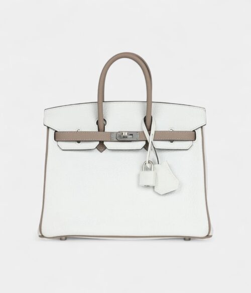 Hermès Special Order White and Etoupe Clemence Brushed Palladium Hardware