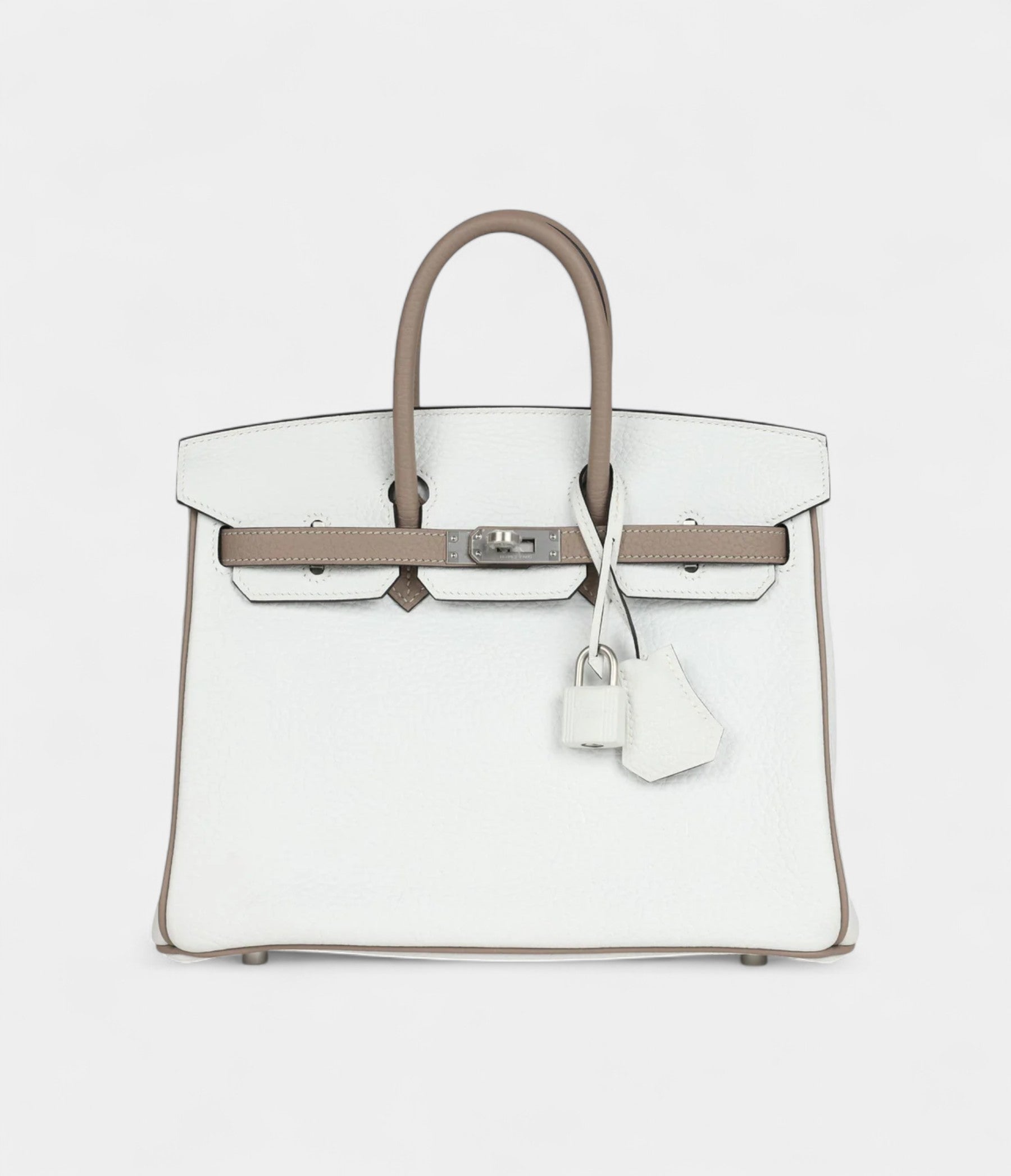 Hermès Special Order White and Etoupe Clemence Brushed Palladium Hardware