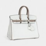 Hermès Special Order White and Etoupe Clemence Brushed Palladium Hardware