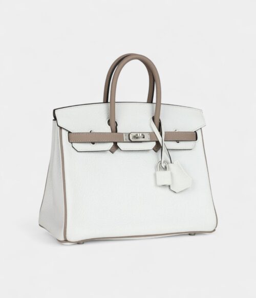Hermès Special Order White and Etoupe Clemence Brushed Palladium Hardware
