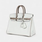 Hermès Special Order White and Etoupe Clemence Brushed Palladium Hardware