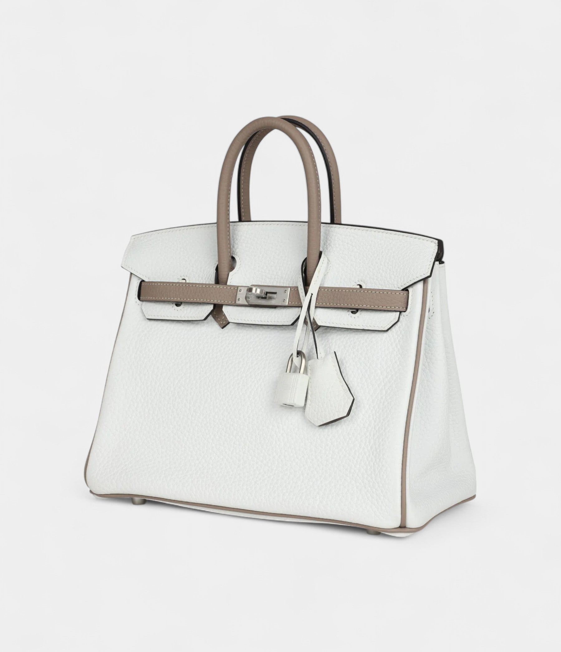 Hermès Special Order White and Etoupe Clemence Brushed Palladium Hardware