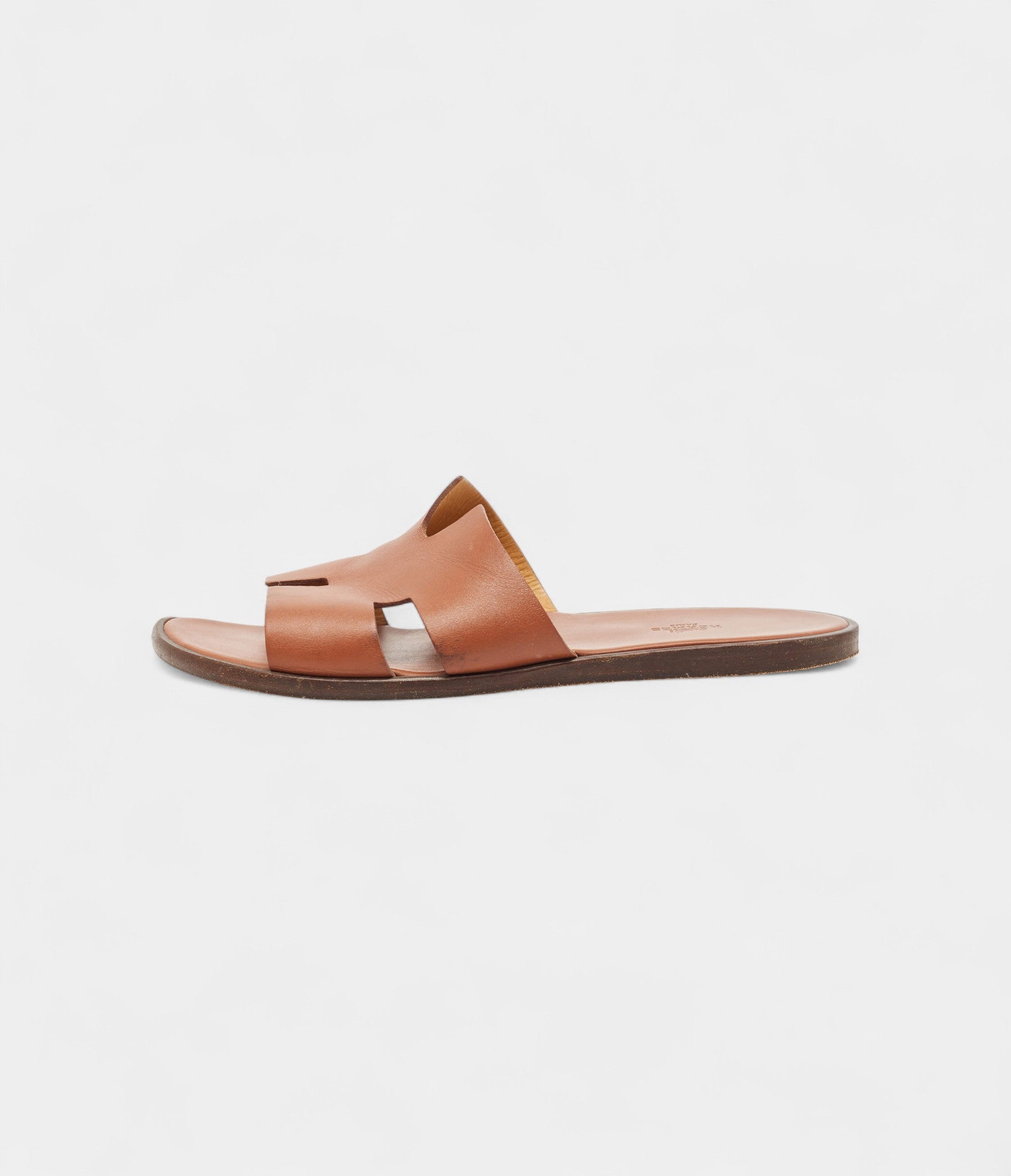 HermesTanLeatherIzmirFlatSlideSandals45EU_1.jpg Hermes Tan Leather Izmir Flat Slide Sandals 45 EU