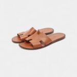 Hermes Tan Leather Izmir Flat Slide Sandals 45 EU