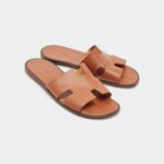 Hermes Tan Leather Izmir Flat Slide Sandals 45 EU