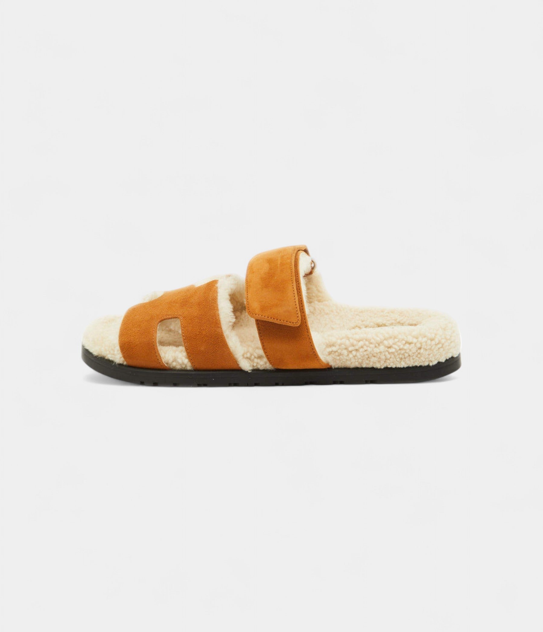 Hermes Tan Suede and Shearling Fur Lined Chypre Sandals 41.5 EU
