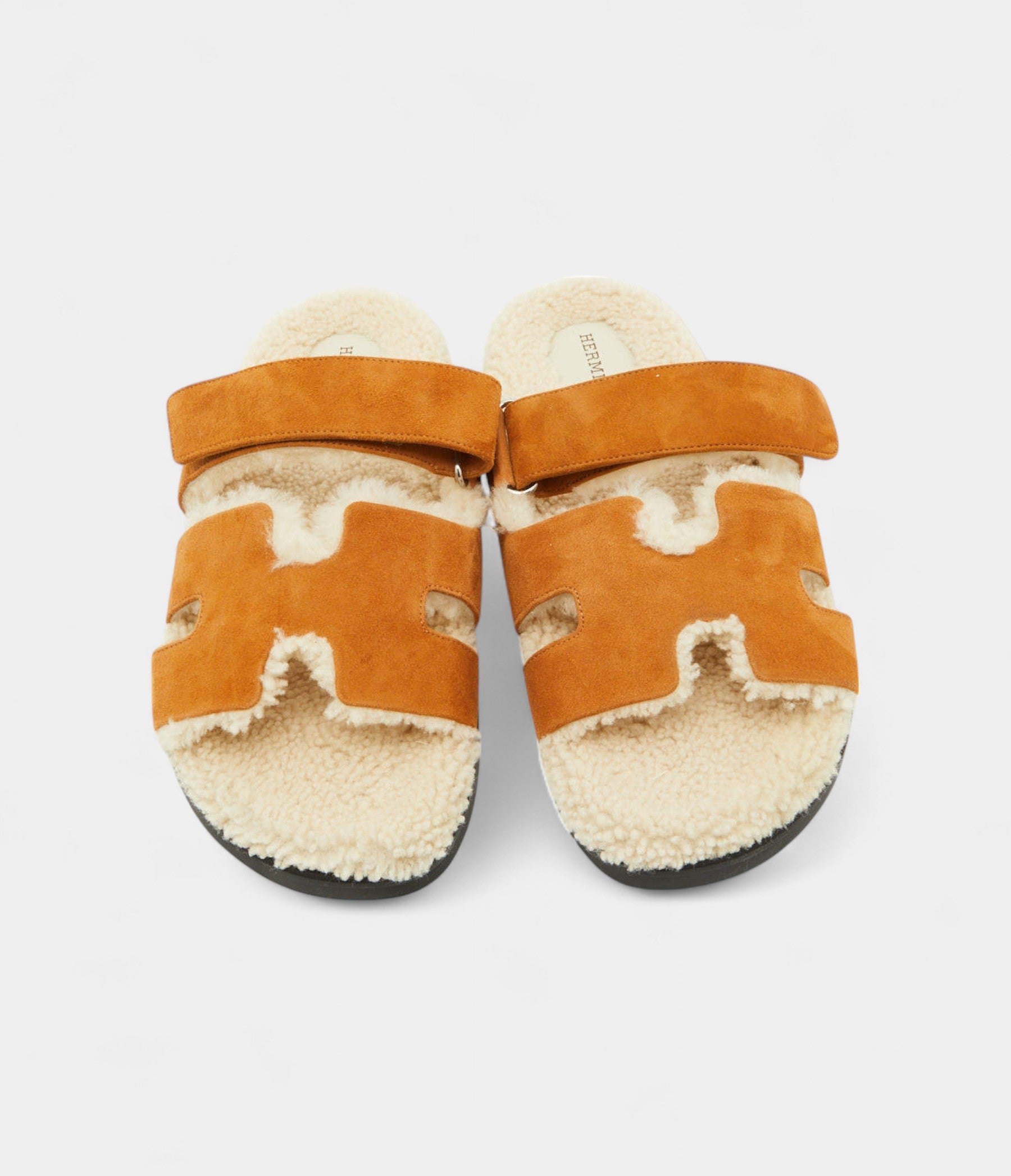 Hermes Tan Suede and Shearling Fur Lined Chypre Sandals 41.5 EU