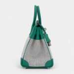 Hermès Vert Vertigo Swift and Ecru and Black Toile Verso Quadrille Birkin 25 Palladium Hardware
