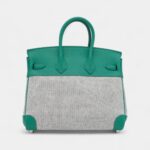 Hermès Vert Vertigo Swift and Ecru and Black Toile Verso Quadrille Birkin 25 Palladium Hardware