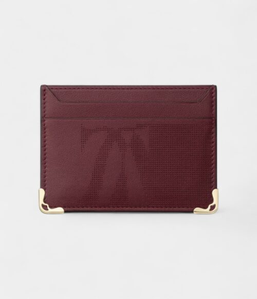 Must De Cartier Double Card Holder XL Logo Perforated Burgundy Calfskin