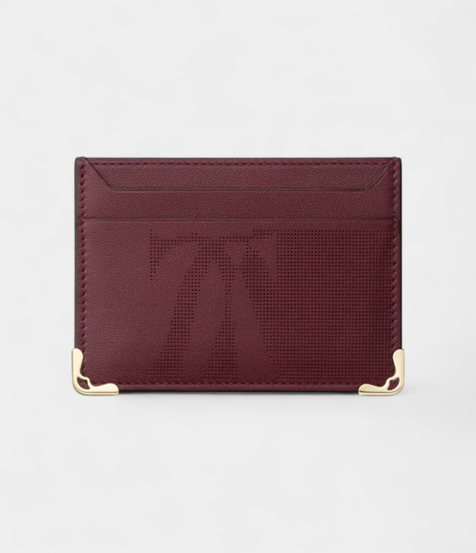 Must De Cartier Double Card Holder XL Logo Perforated Burgundy Calfskin