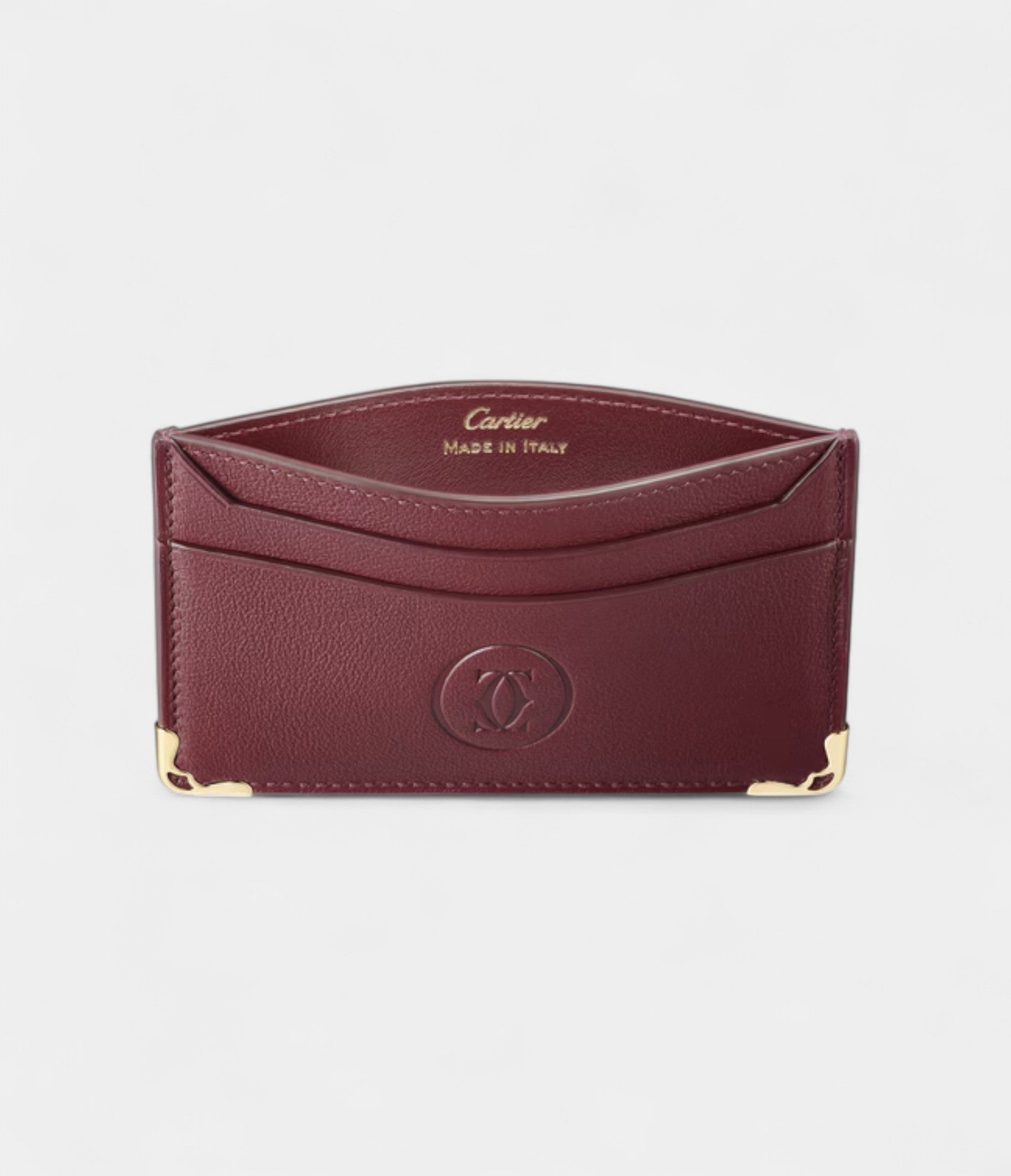 Must de Cartier Double Card Holder Signature Style in Burgundy Calfskin