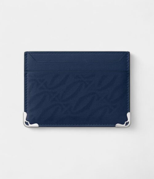 Must de Cartier Double Card Holder in Navy Blue Perforated Calfskin