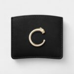 Panthère C De Cartier Simple Card Holder Black Calfskin With Golden Finish