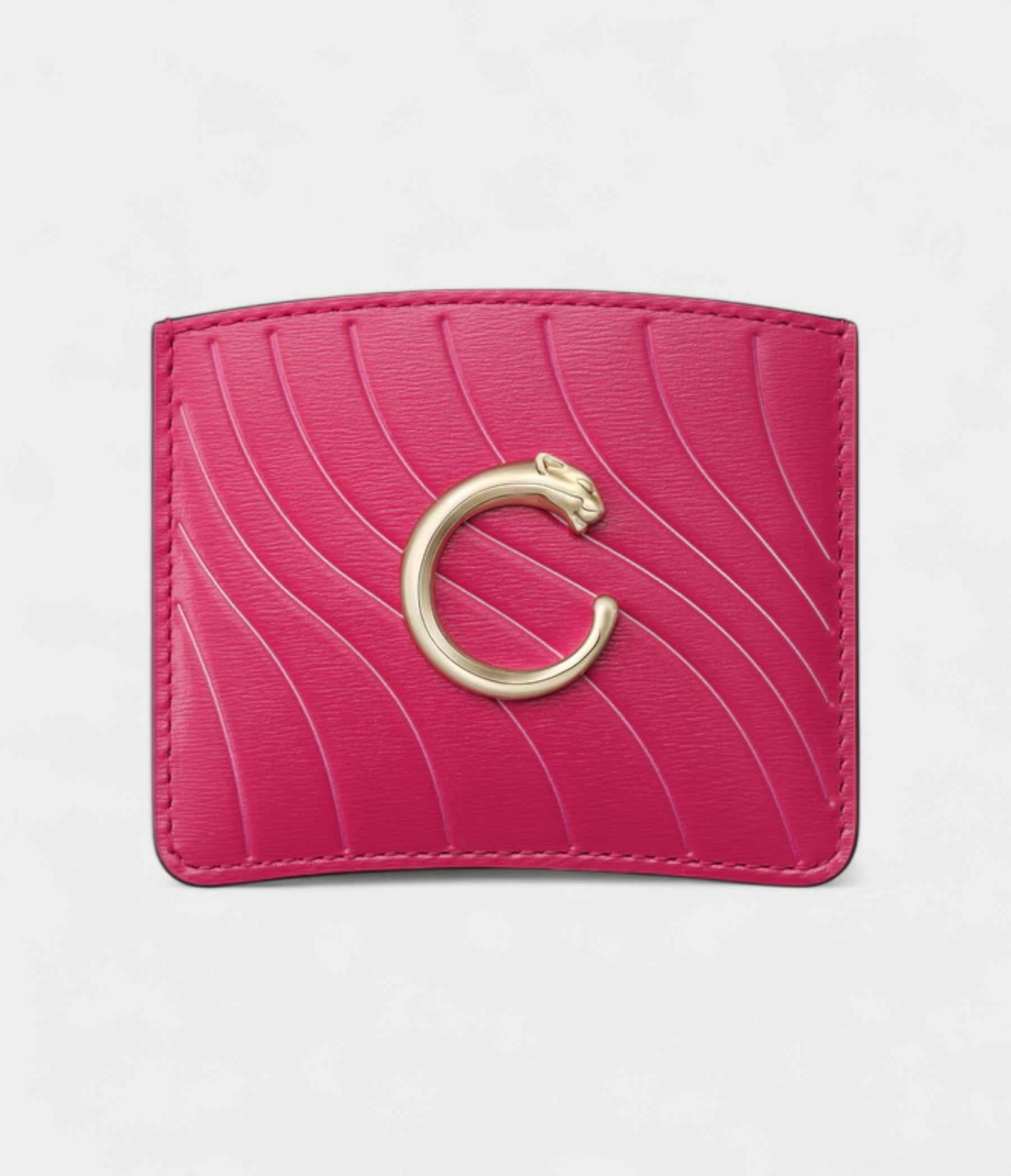 Panthère C de Cartier Simple Card Holder in Raspberry Calfskin
