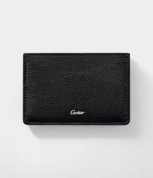Panthère Graphique De Cartier Simple Card Holder Black Calfskin Golden