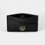 Panthère Graphique De Cartier Simple Card Holder Black Calfskin Golden
