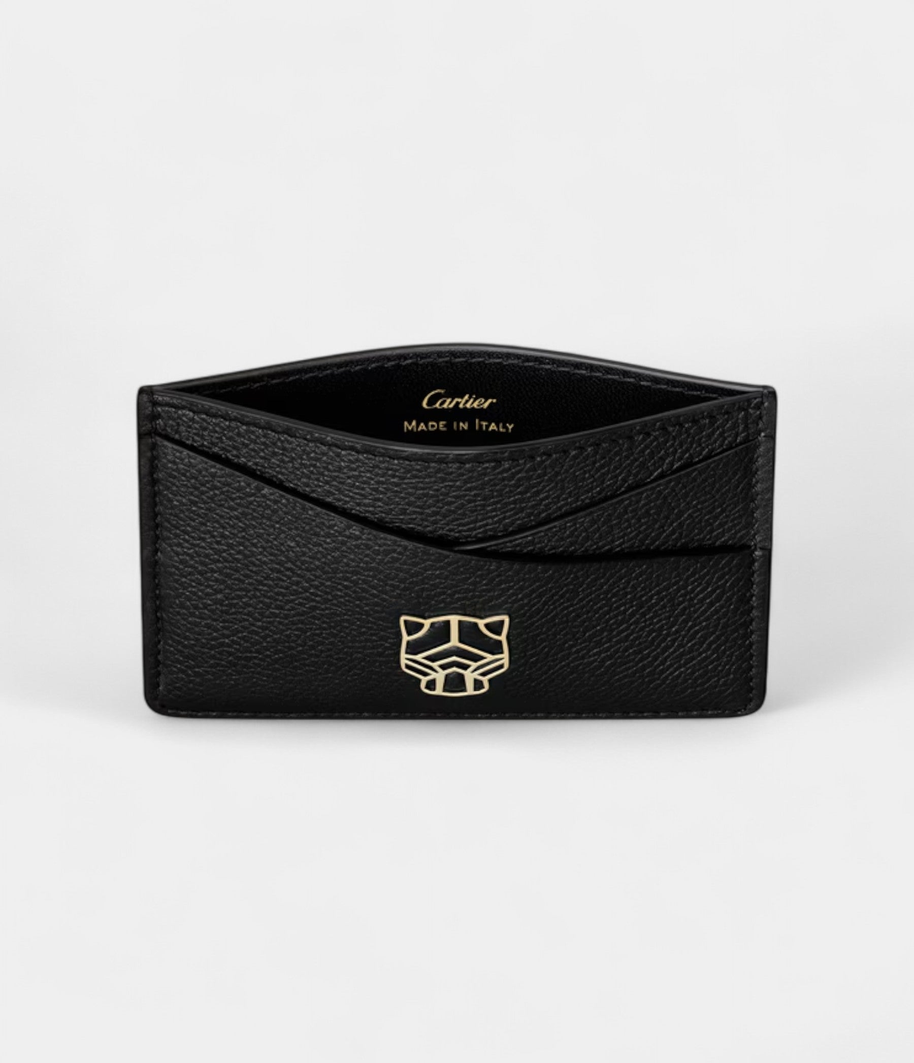 Panthère Graphique De Cartier Simple Card Holder Black Calfskin Golden