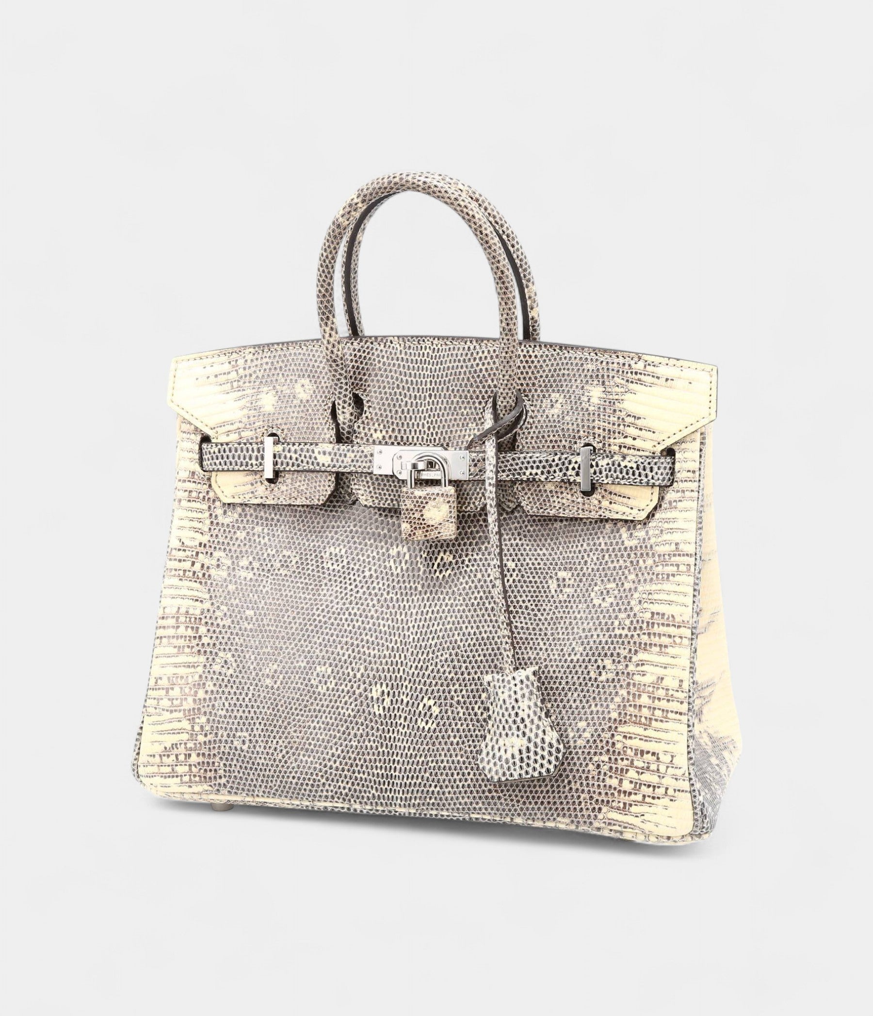 TheHermesBirkin25inGreyandBeigeLizardisarareandrefinedstatementofexoticeleganceandtimelesscraftsmanship_4.jpg Hermès Birkin 25 Cm Handbag In Grey And Beige Lizzard