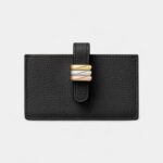 Trinity Accordion Card Holder Black Grained Calf Leather With Decorative Rings
