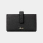 Trinity Accordion Card Holder Black Grained Calf Leather With Decorative Rings