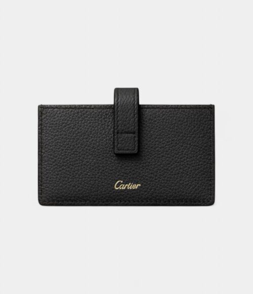 Trinity Accordion Card Holder Black Grained Calf Leather With Decorative Rings