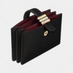 Trinity Accordion Card Holder Black Grained Calf Leather With Decorative Rings