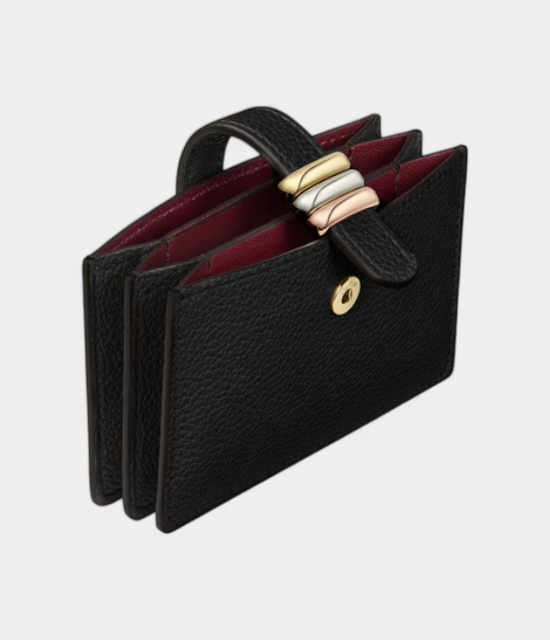 TrinityAccordionCardHolderBlackGrainedCalfLeatherWithDecorativeRings_3.jpg Trinity Accordion Card Holder Black Grained Calf Leather With Decorative Rings