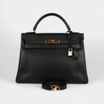 Vintage Hermes Kelly 30 Black To The Ardennes Gold Hardware