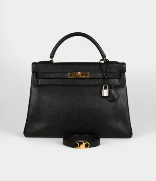 Vintage Hermes Kelly 30 Black To The Ardennes Gold Hardware