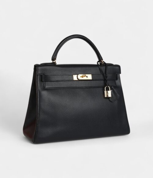 Vintage Hermes Kelly 30 Black To The Ardennes Gold Hardware