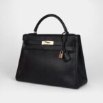 Vintage Hermes Kelly 30 Black To The Ardennes Gold Hardware