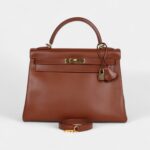 Vintage Hermes Kelly 32 Hazelnut Box Gold Hardware