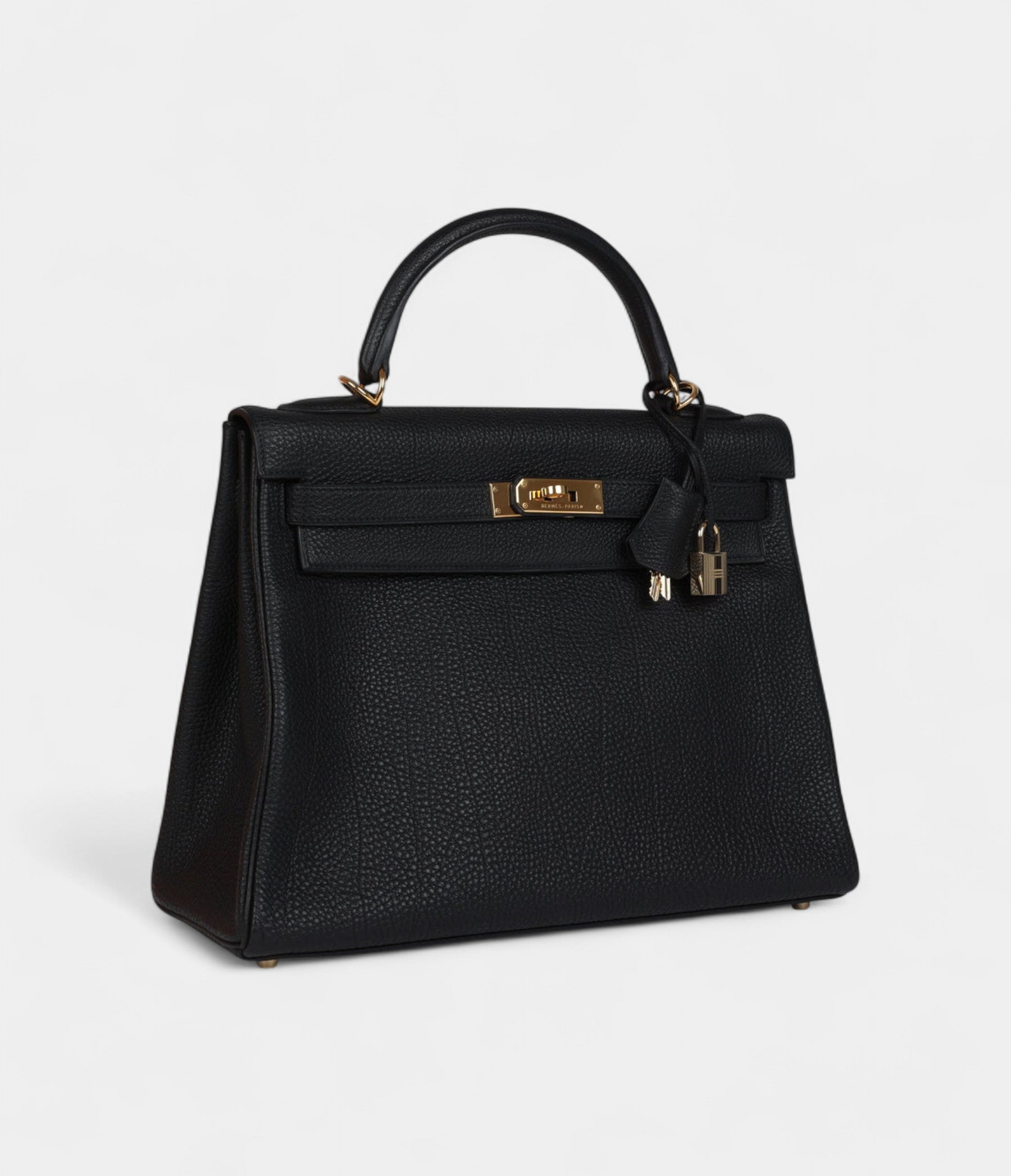 Vintage Hermes Kelly 32 Retourne Black Fjord Gold Hardware