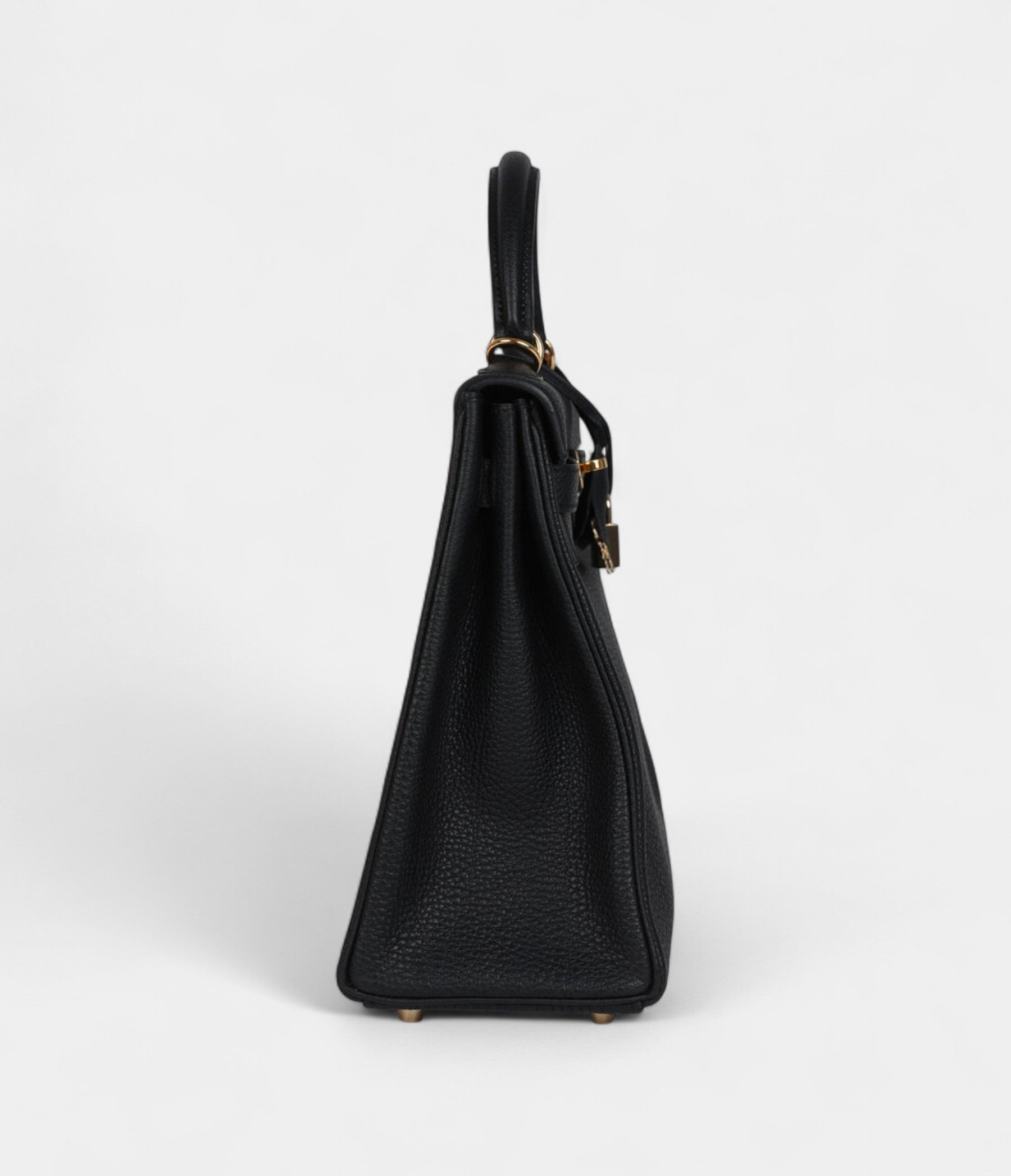 Vintage Hermes Kelly 32 Retourne Black Fjord Gold Hardware