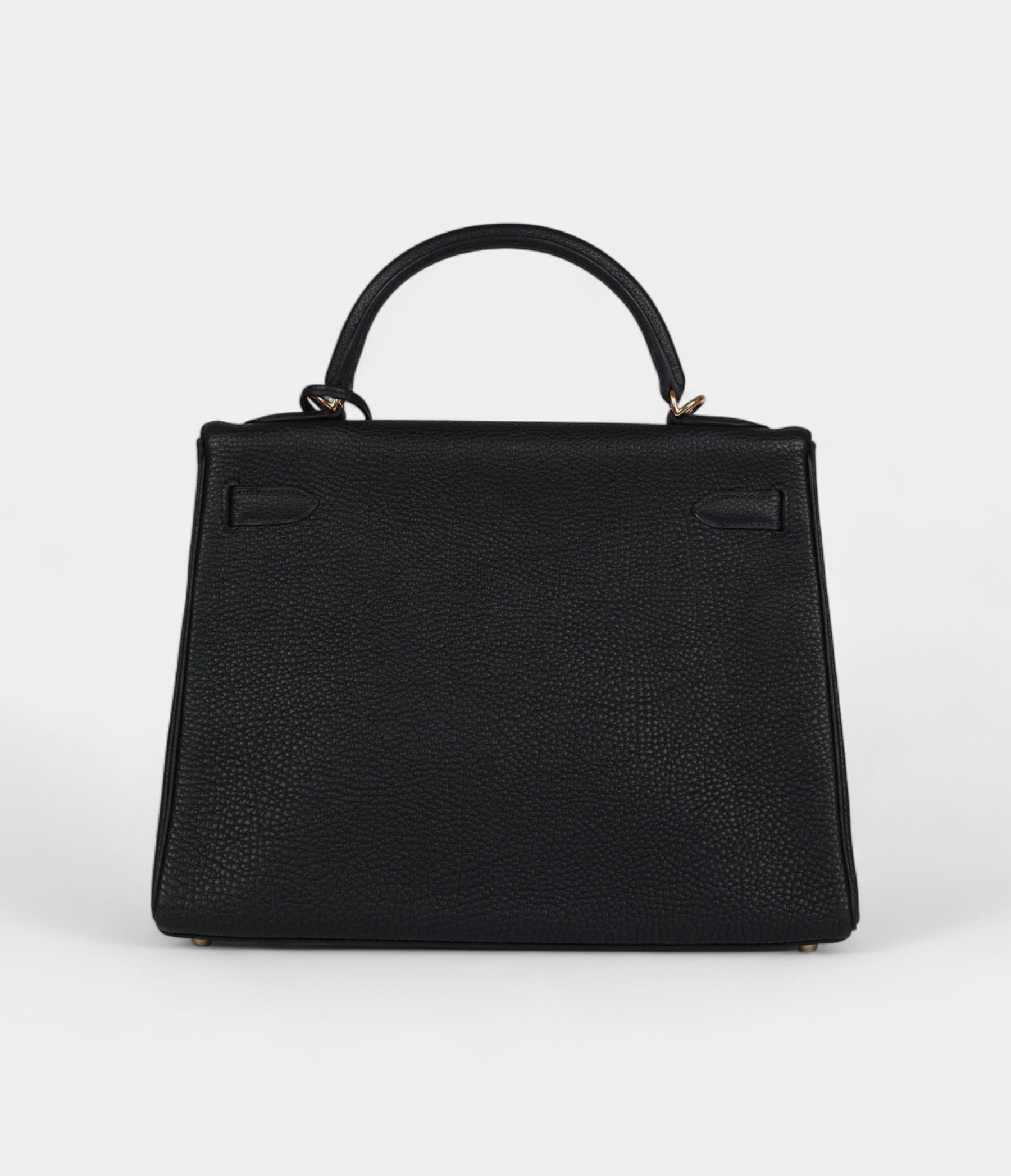 Vintage Hermes Kelly 32 Retourne Black Fjord Gold Hardware