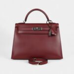 Vintage Hermes Kelly 32 Rouge H Box Palladium Hardware