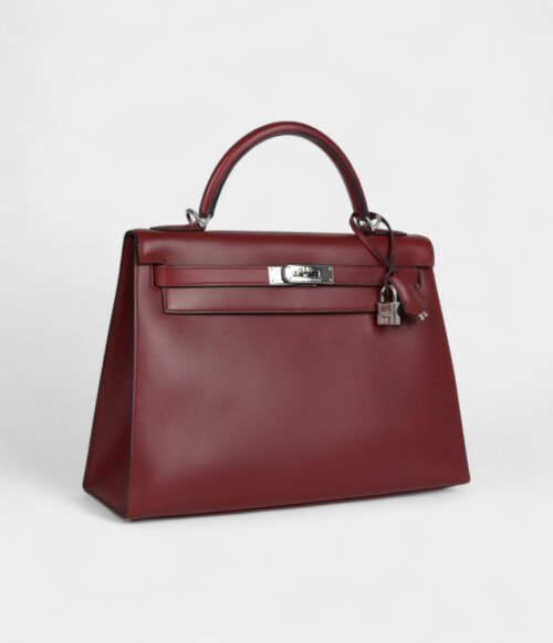 Vintage Hermes Kelly 32 Rouge H Box Palladium Hardware