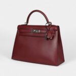 Vintage Hermes Kelly 32 Rouge H Box Palladium Hardware