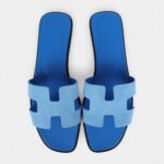 Hermès Oran Sandals Bleu Cameo Suede 40.5 EU