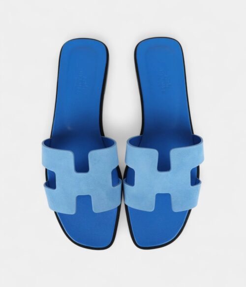 Hermès Oran Sandals Bleu Cameo Suede 40.5 EU